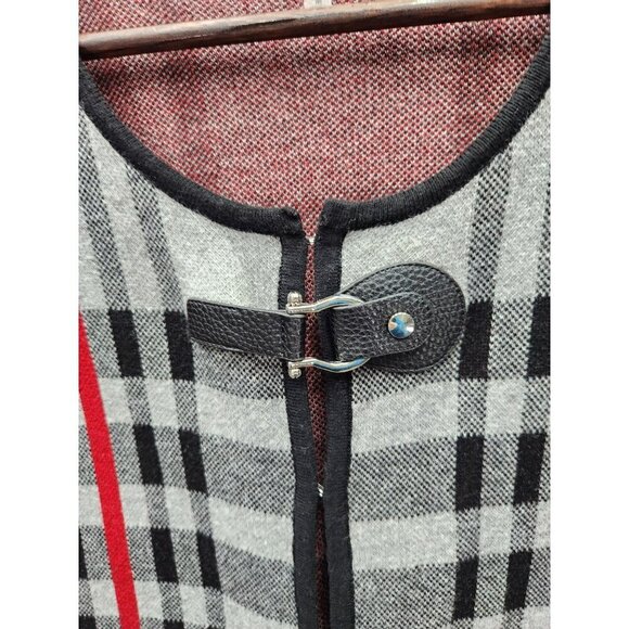 Anne Klein Womens Plaid Long Cardigan Coat With Buckle Closure - Picture 3 of 4